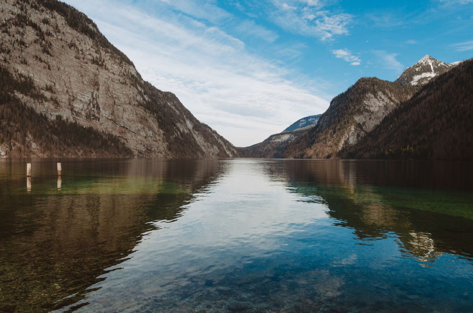Blick auf den Königssee von St. Bartholomä im Berchtesgadener Land